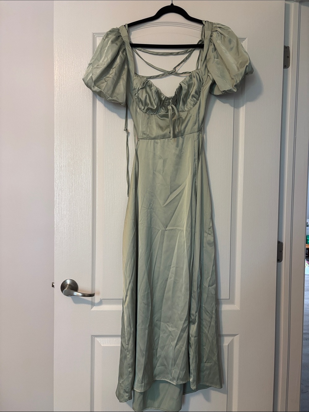 CIDER Sage Green Puff Sleeve Maxi Dress